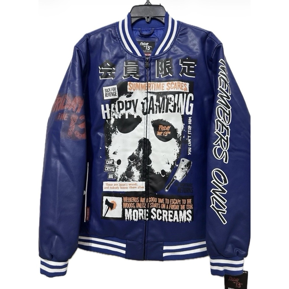 Members Only Friday the 13th Jason Vorhees Mens Size Large Blue Varsity Jacket